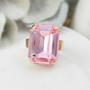Pink Statement Ring Gold Rose Tourmaline Crystal Jewelry, BIG PINK BAGUETTE, Faceted Rectangle Stone, Ladies Cocktail Ring Gifts R3044A image 1