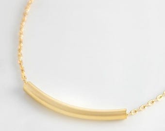 Gold Curved Bar Necklace, Dainty Sterling Silver Bar Necklace, Rose Gold Tube Necklace, Minimalist Layering Necklace, Choose Your Bar N4006