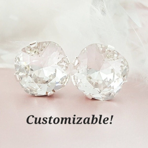 BIG DIAMOND EARRINGS Large Clear Crystal Square Studs Customizable Silver Gold Cushion Cut Stone Rhinestone Statement Birthstone Gift E3211