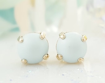 BLUE PEARL EARRINGS Gold Pastel Powder Blue or Iridescent Green, Pearl Cabochon Necklace, Something Blue Bridal Gift June Birthstone E3532
