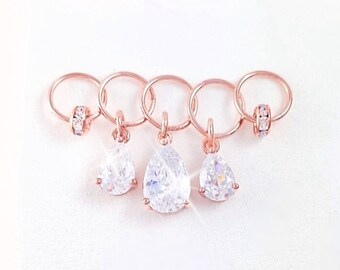 CZ Crystal Hair Ring Charms, Silver Cubic Zirconia Hair Jewelry Rose Gold Dredloc Charms & Rings, Diamond Bridal Clips, Wedding Pear HR1018