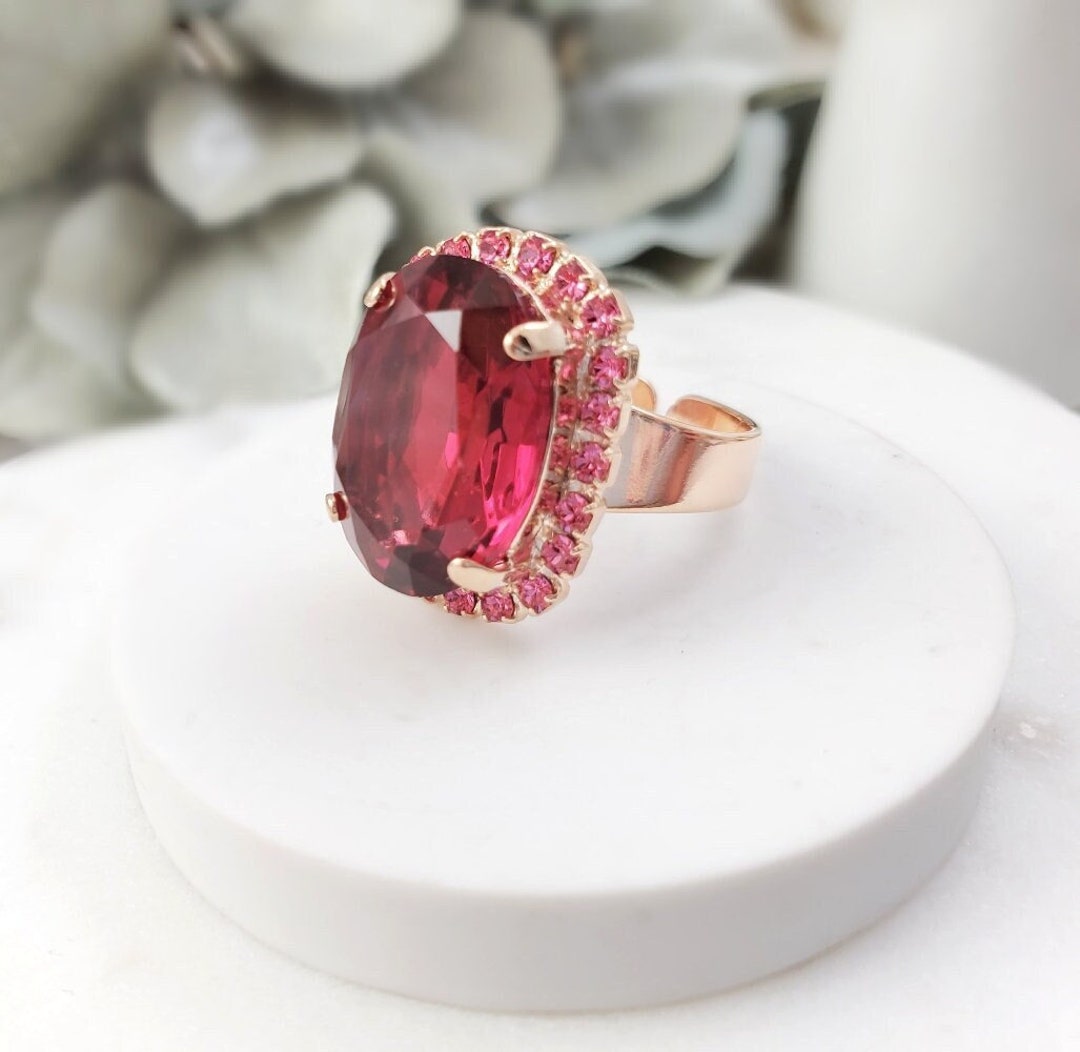 RUBY CRYSTAL RING Pink Sapphire Ring, Large Rose Gold Diamond Ring ...