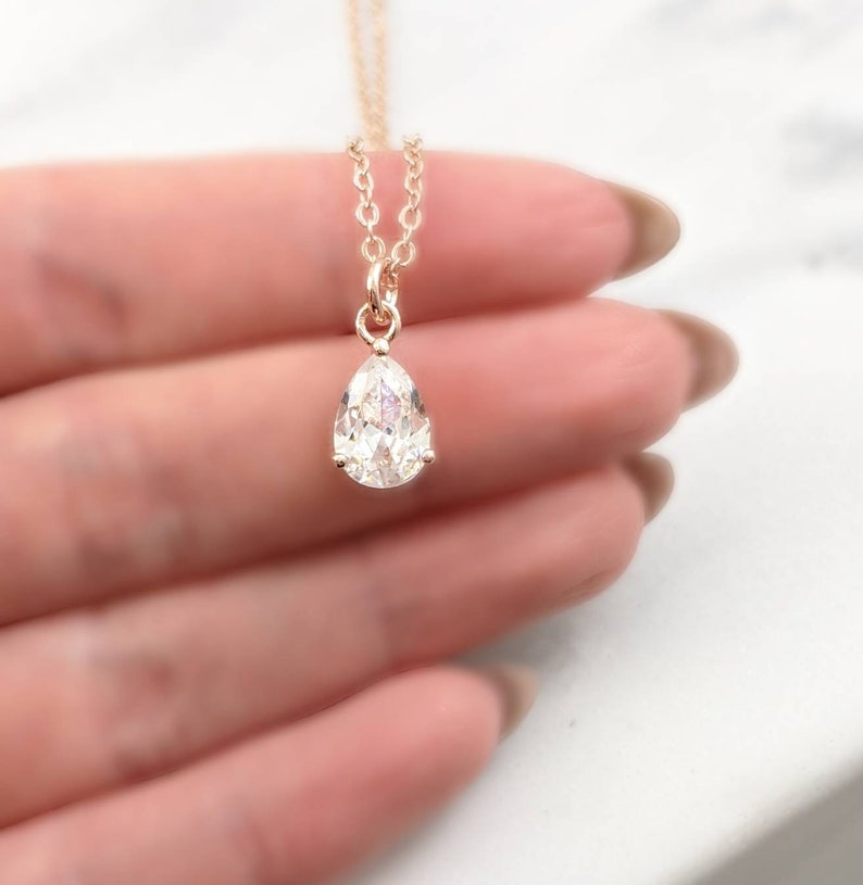 Rose Gold Teardrop Necklace Small CUBIC ZIRCONIA CRYSTAL Tear Etsy