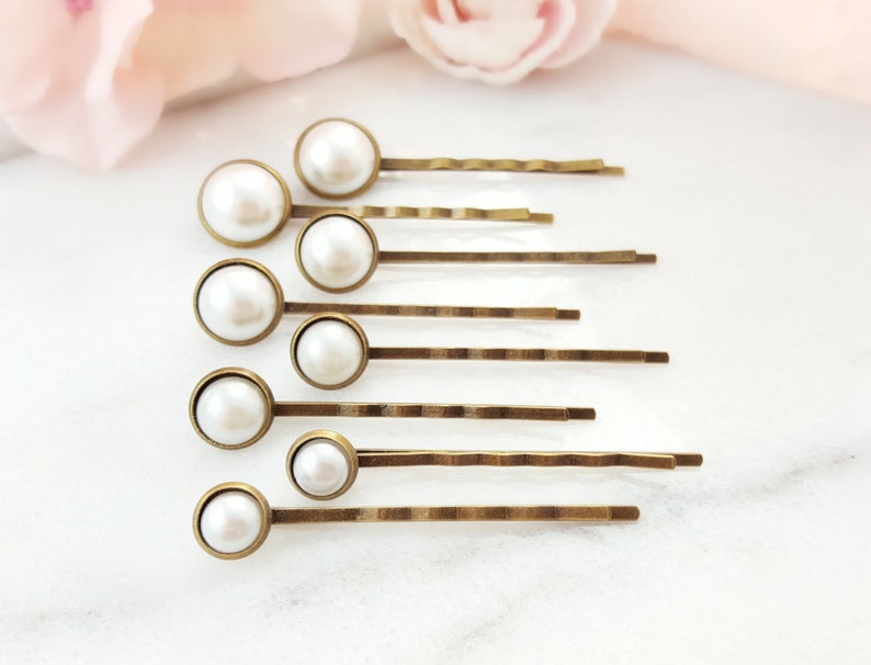 PEARL HAIR PINS Set of 8, White Bun Bobby Pins, Pearl Wedding Hair Pick Classic Ivory Bridal Hair Accessories for Wedding Party Gift H4207A image 3