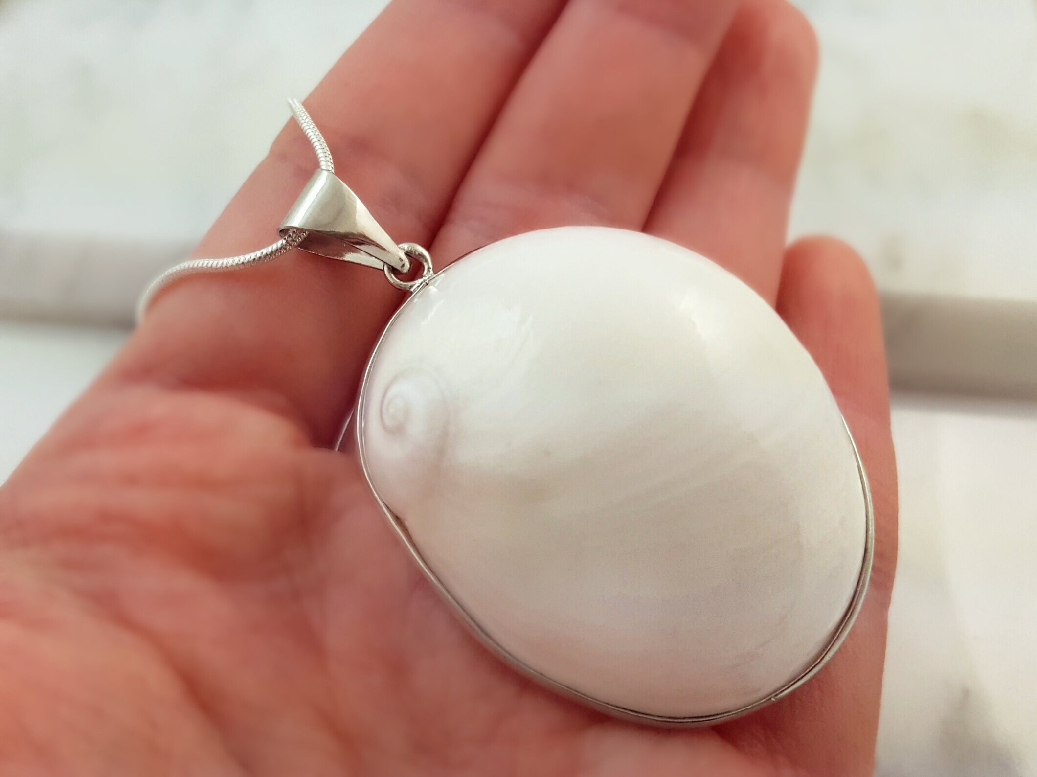 White Moon Snail Shell Necklace BIG IVORY SHIVA Seashell Etsy