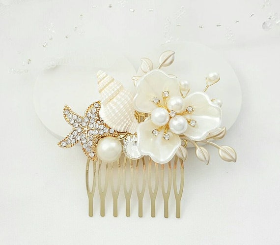 gold wedding hair comb starfish bridal hair comb gold wedding hair piece beach wedding hair accessories starfish pearl hair comb
