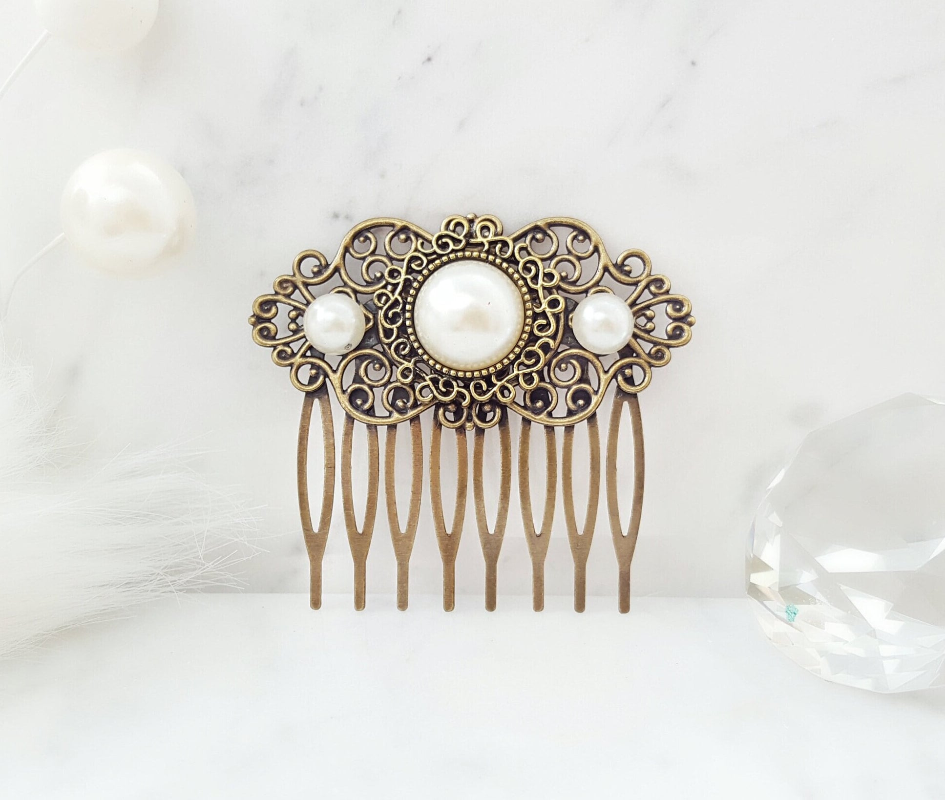 Pearl Detail Cat Gold Detail Hair Piece 9PCS Gold Wedding Bridal Hair Combs Pearl Pins Clips Vintage  main image 2