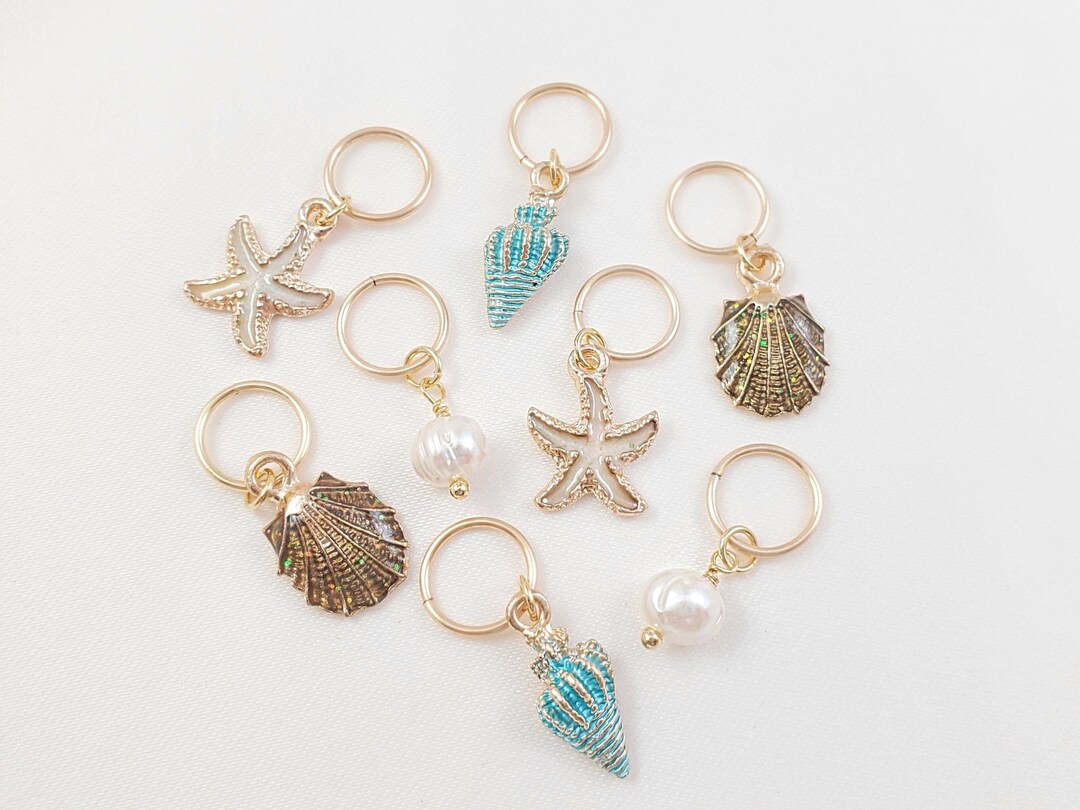 Seashell & Pearl HAIR RINGS 4 Gold Hair Charms, Ocean Beach Braid