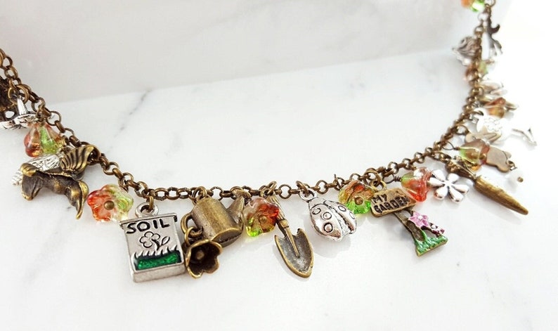 GARDEN JEWELRY GIFTS Gardening Necklace and Matching Earrings, Gardener Gift for Grandma, Green Thumb Gift, Florist Jewelry Set S1038 image 2