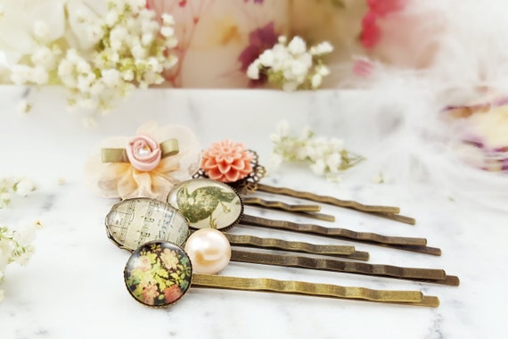 Peach Bobby Pin Set Coral Hair Pins For Bun Decorative Etsy
