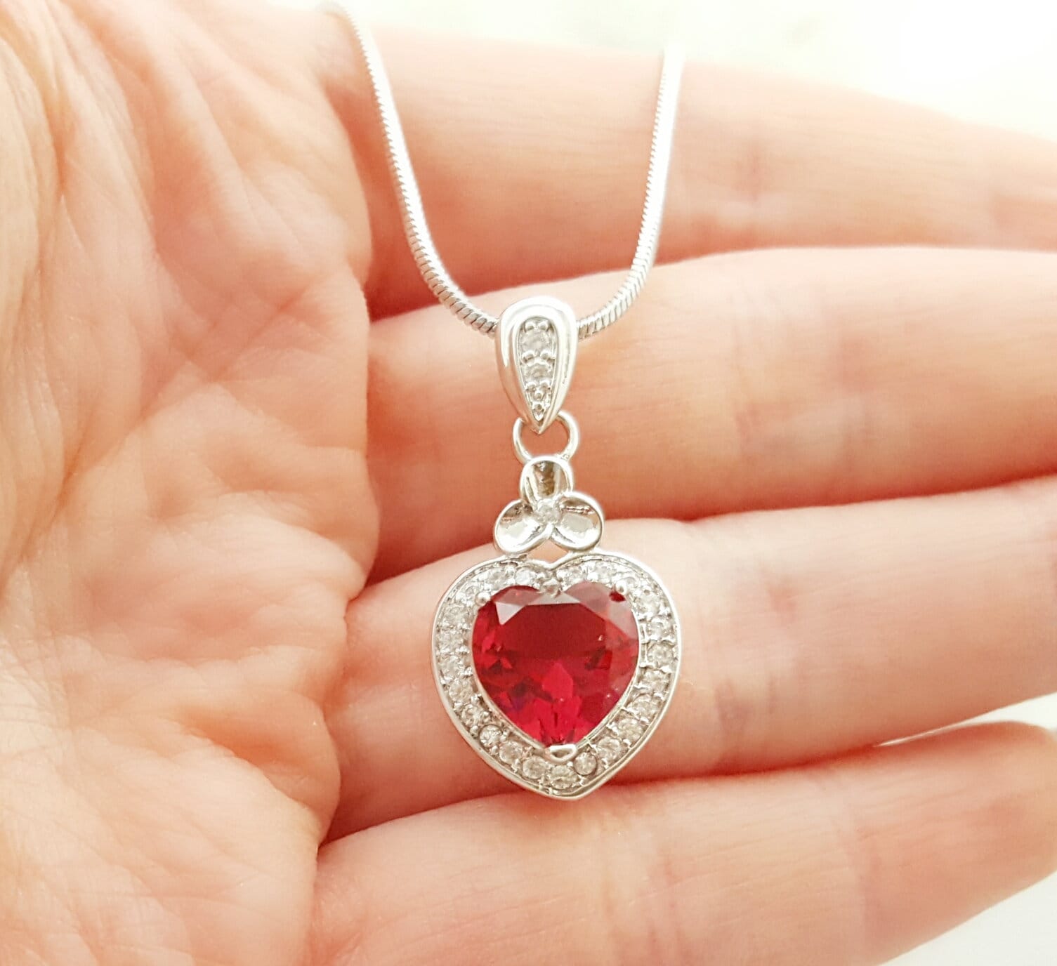 【SOFT SEOUL】 ruby heart necklace red / silver Sterling Silver Ruby Heart Necklace Created with Swarovski