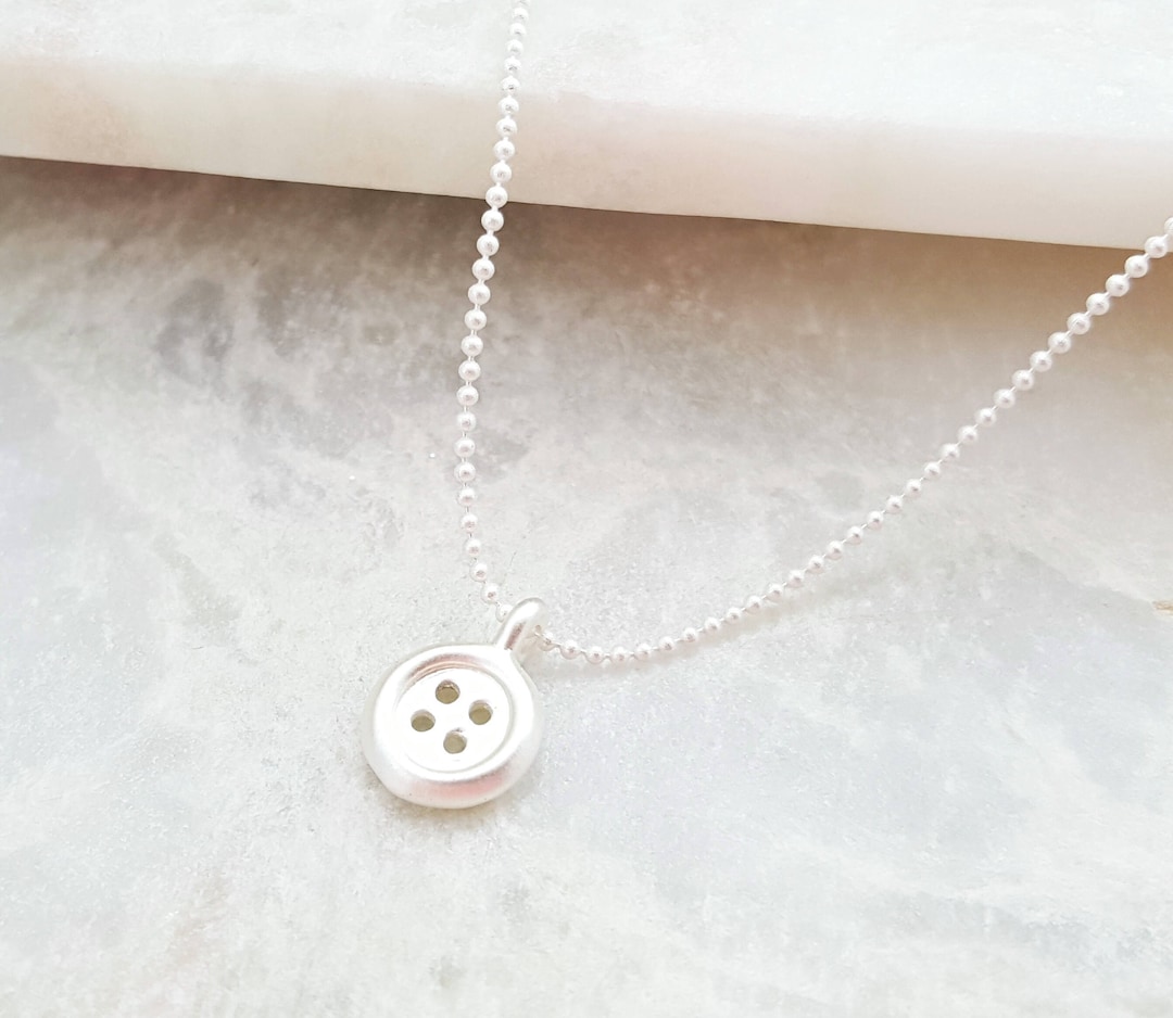 BUTTON NECKLACE, SILVER Sewing Jewelry Gift for Seamstress, Tailor