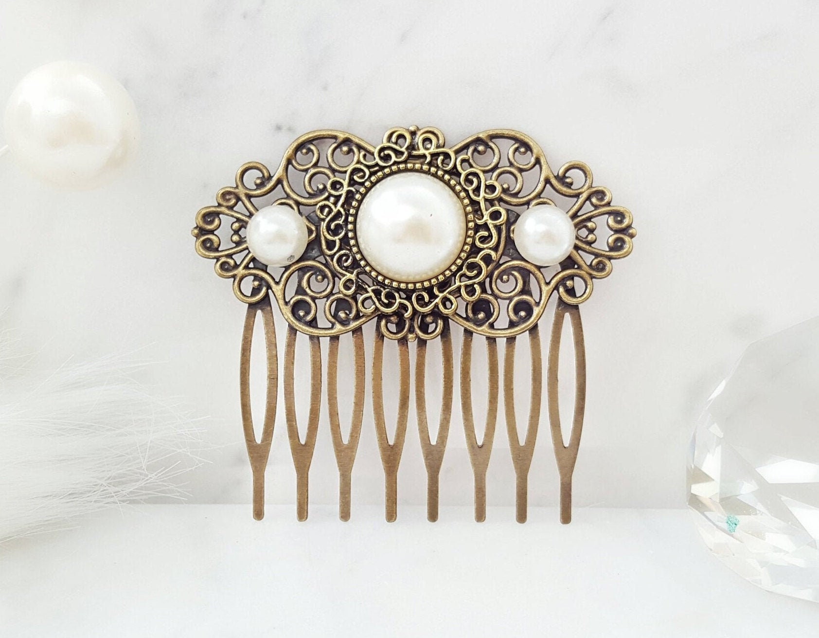 Bridal Hair Comb Vintage Gold Leaf Bronze Vintage Haskell Wedding Hairpiece Rustic Gold Hair Comb, Golden Wedding Headpiece - Be  main image 4