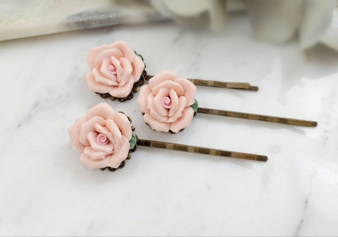 PRETTY Light Pink Rose Hair Pins Peach Victorian Accessory Etsy
