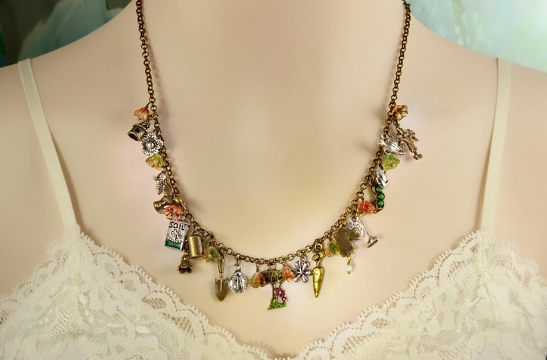GARDEN JEWELRY GIFTS Gardening Necklace and Matching Earrings, Gardener Gift for Grandma, Green Thumb Gift, Florist Jewelry Set S1038 Necklace Only