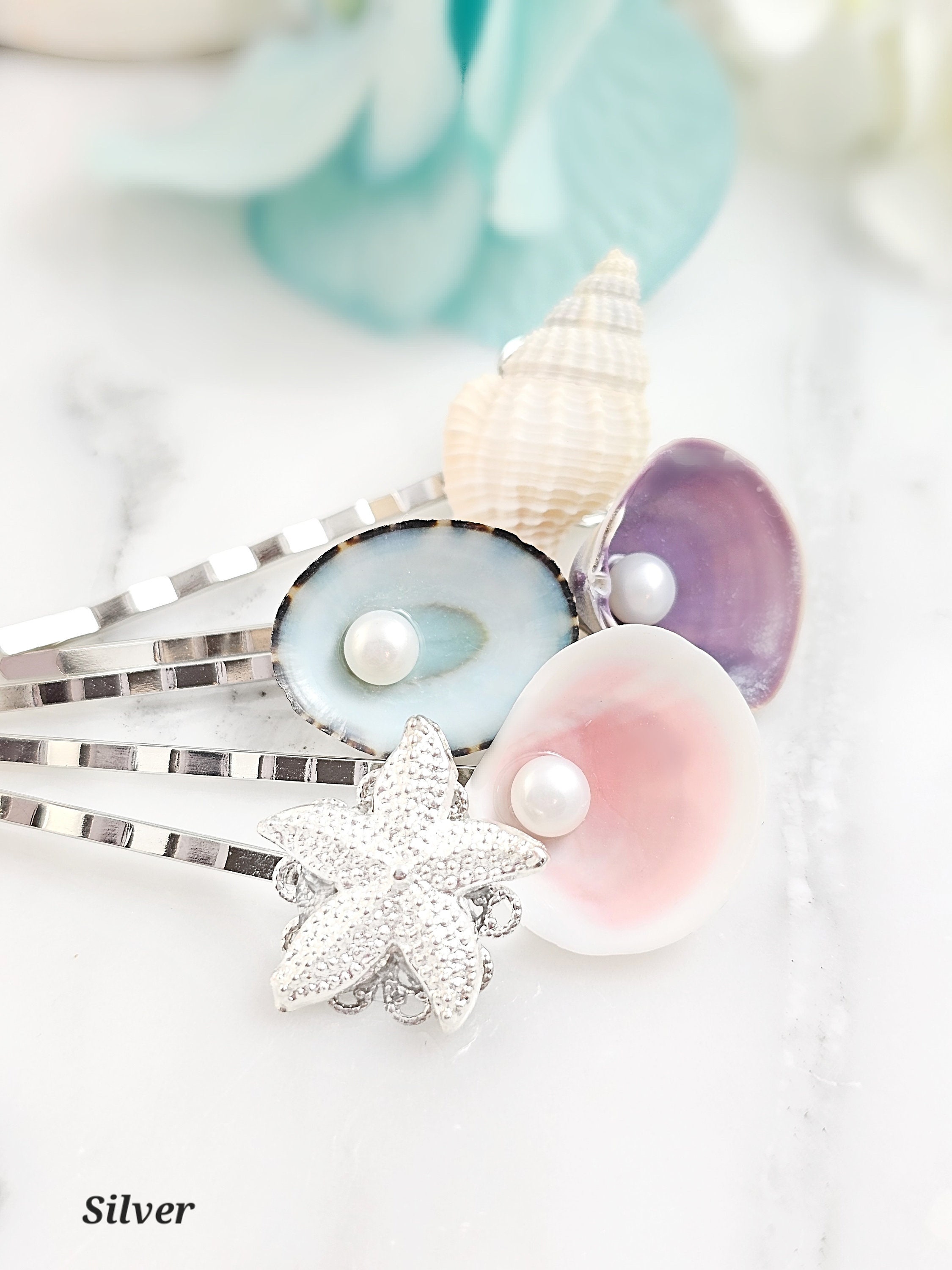 ?? ⓅⒾⓃⓀ ⓋⓈ Frosted Seashell Barrettes?? Seashell Hair Clip: Real Florida Shells, Beach Wedding  main image 2
