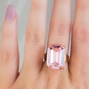 Pink Statement Ring Gold Rose Tourmaline Crystal Jewelry, BIG PINK BAGUETTE, Faceted Rectangle Stone, Ladies Cocktail Ring Gifts R3044A image 2