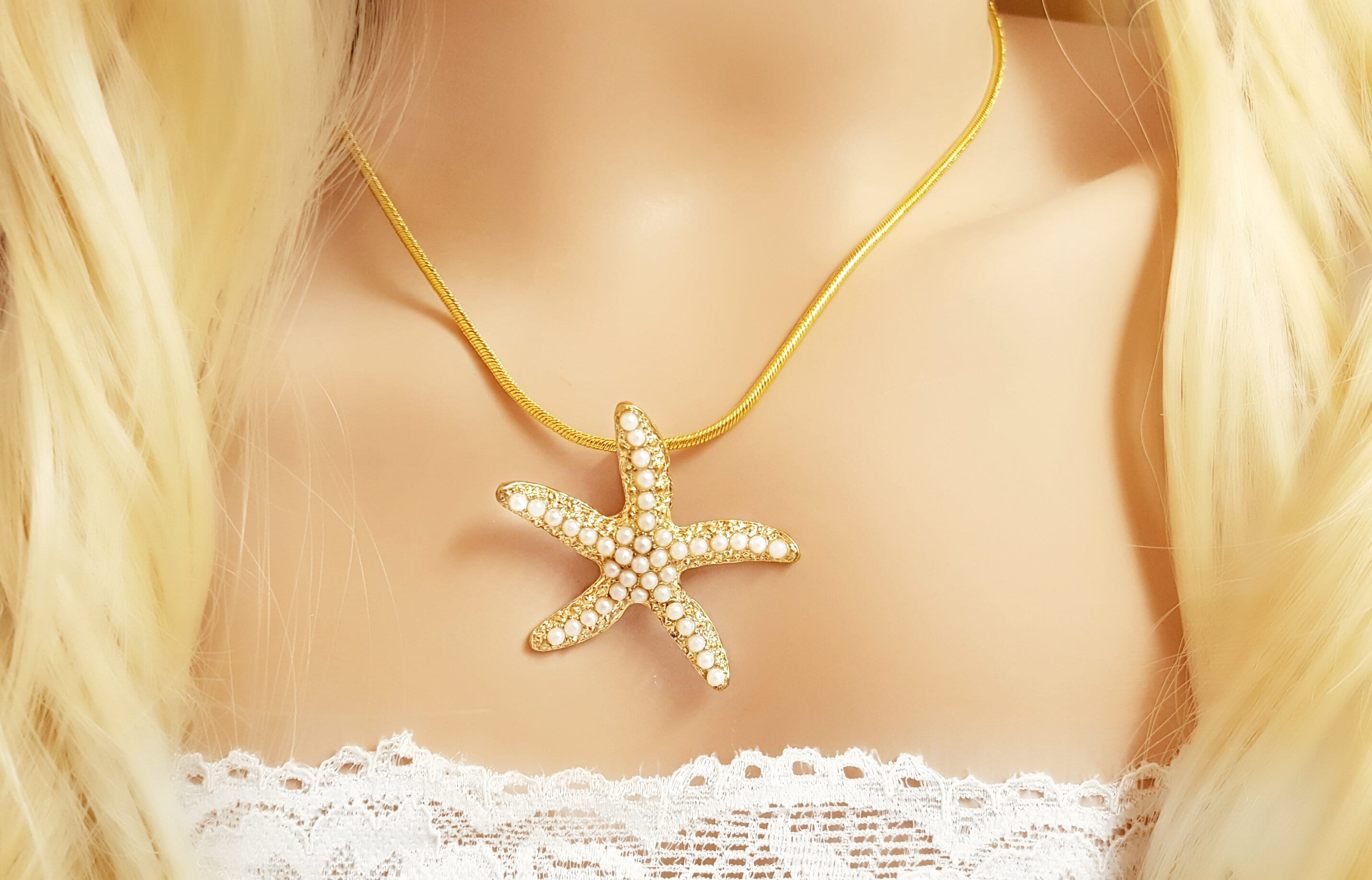 Mom And Baby Starfish Necklace With Aqua Crystals - Ocean Jewelry