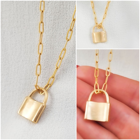 GOLD LOCK NECKLACE Matte Gold Padlock Pendant Trending Small Etsy