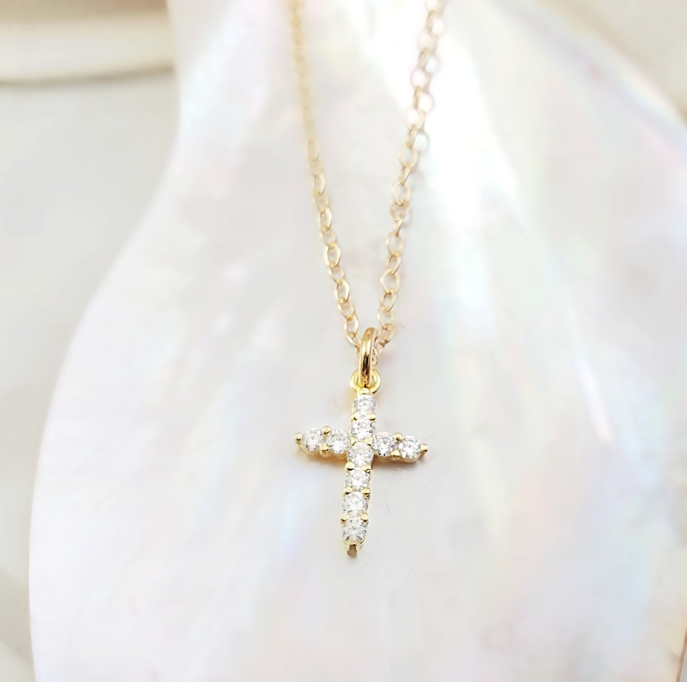 DIAMOND CROSS NECKLACE Goldfilled Religious Cz Jewelry