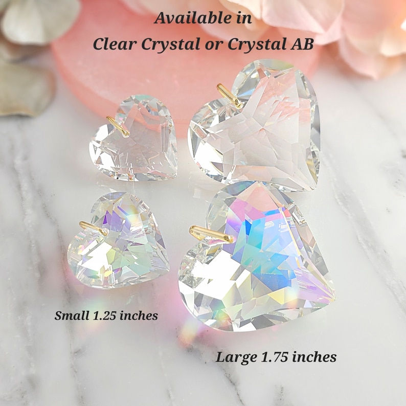 CRYSTAL SUNCATCHER Gold Heart Sun Catcher Dangling Faceted Heartshaped Rainbow Maker Window Crystal Ball, Small or Large, Clear or AB SC1000 image 6