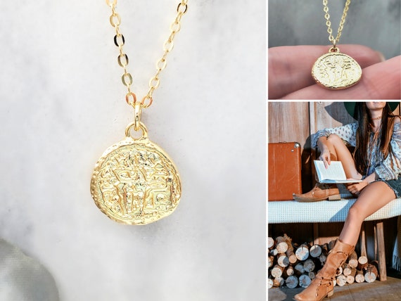 Ancient Roman Glass and Textured Edge Necklace with Chain Ancient Roman Glass and Textured Edge Necklace with Chain