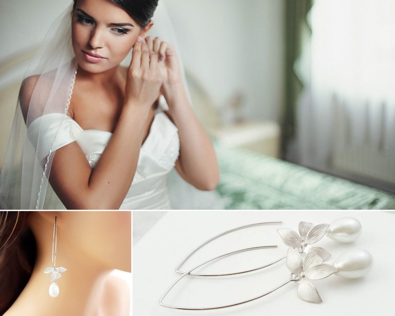 •TEARDROP• pearl + silver dangle earrings main image 0
