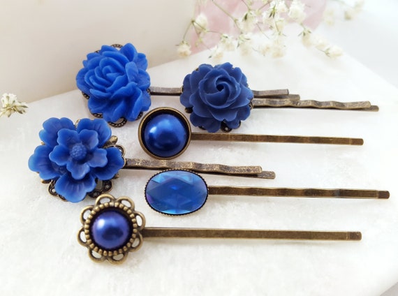 Blue Bobby Pin Set Sapphire Crystal Hairpins Decorative Hair Etsy