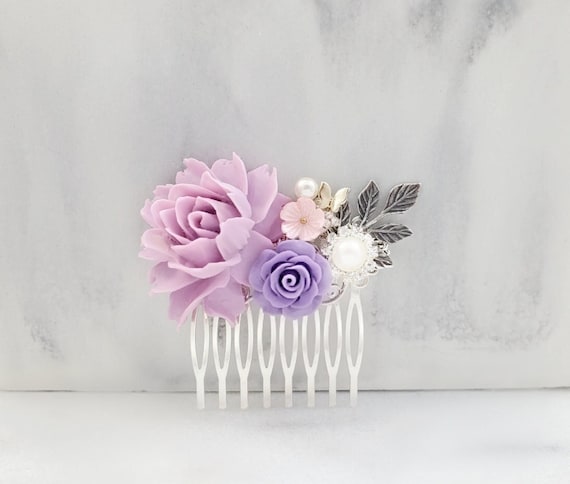 Purple HAIR COMB Lilac Hair Flower, Purple Hairpiece  display picture 2
