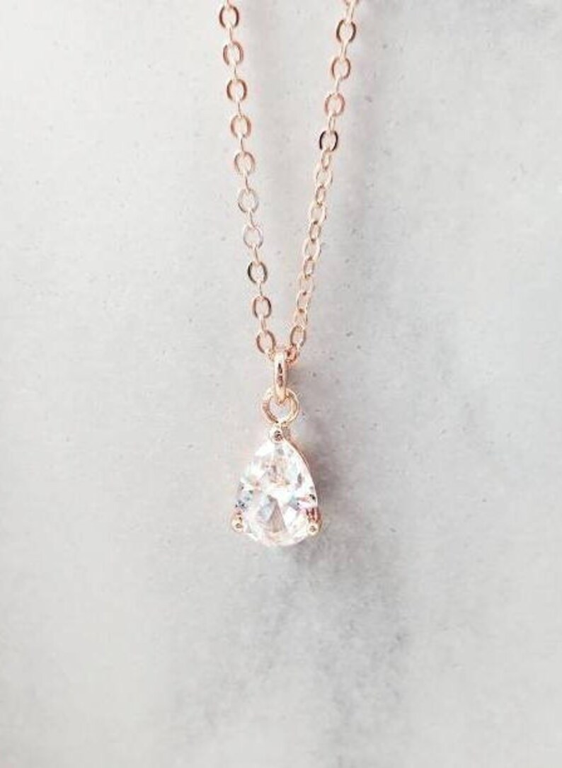 Rose Gold Teardrop Necklace Small CUBIC ZIRCONIA CRYSTAL Tear Etsy