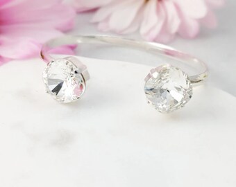 ROSE GOLD or SILVER Diamond Bracelet, Clear Square Cushion Cut Swarovski Crystals, White Stone Bangle Cuff, Romantic Valentine Gifts B4007