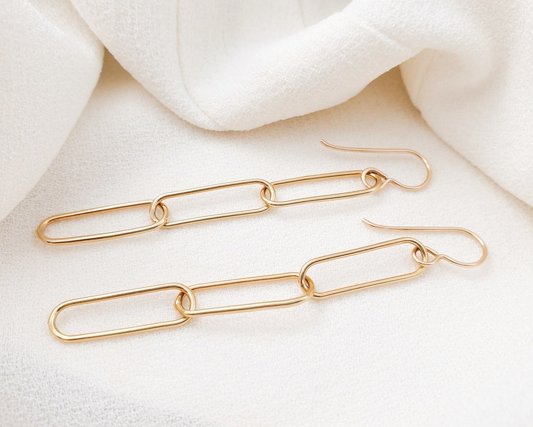 GOLDFILLED PAPERCLIP CHAIN Earrings, 16K Paper Clip Earrings, 14K Goldfilled Earwires, Dangly