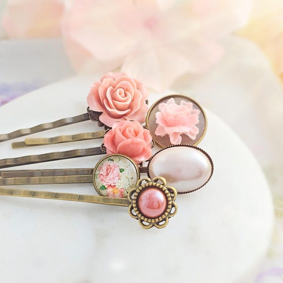 Flower Hair Clips DUSTY ROSE HAIR Pin Pearl Bobby Pin Set  display picture 1