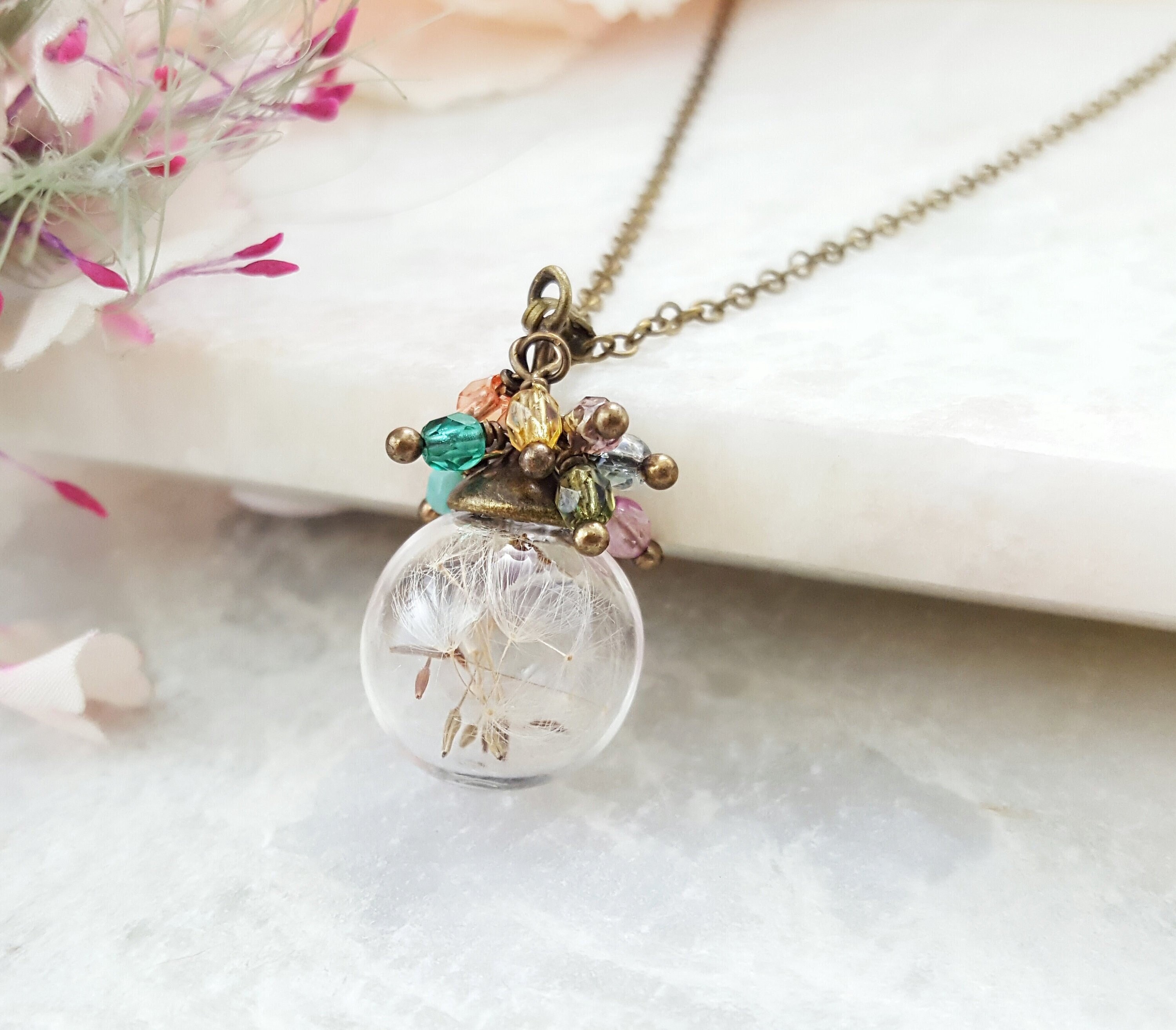 Dandelion wish crystal necklace deals