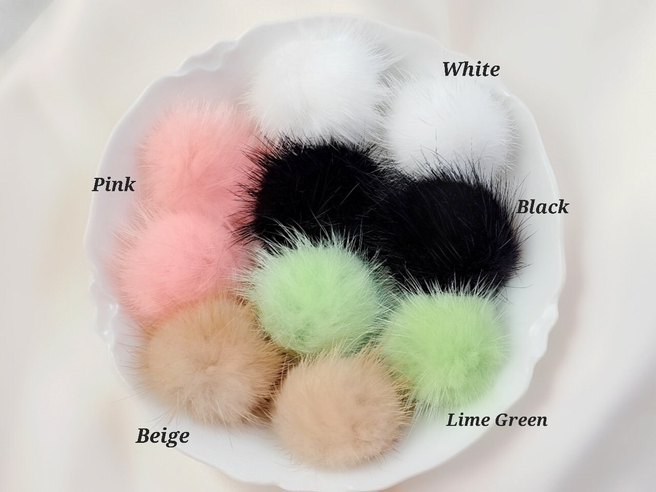GOLD POM-POM Earrings Furry Puffs White, Black, Pink, Beige