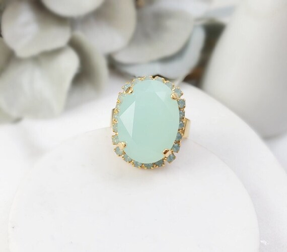 MINT GREEN RING Gold Peridot Ring Green Opal Ladies Ring Etsy
