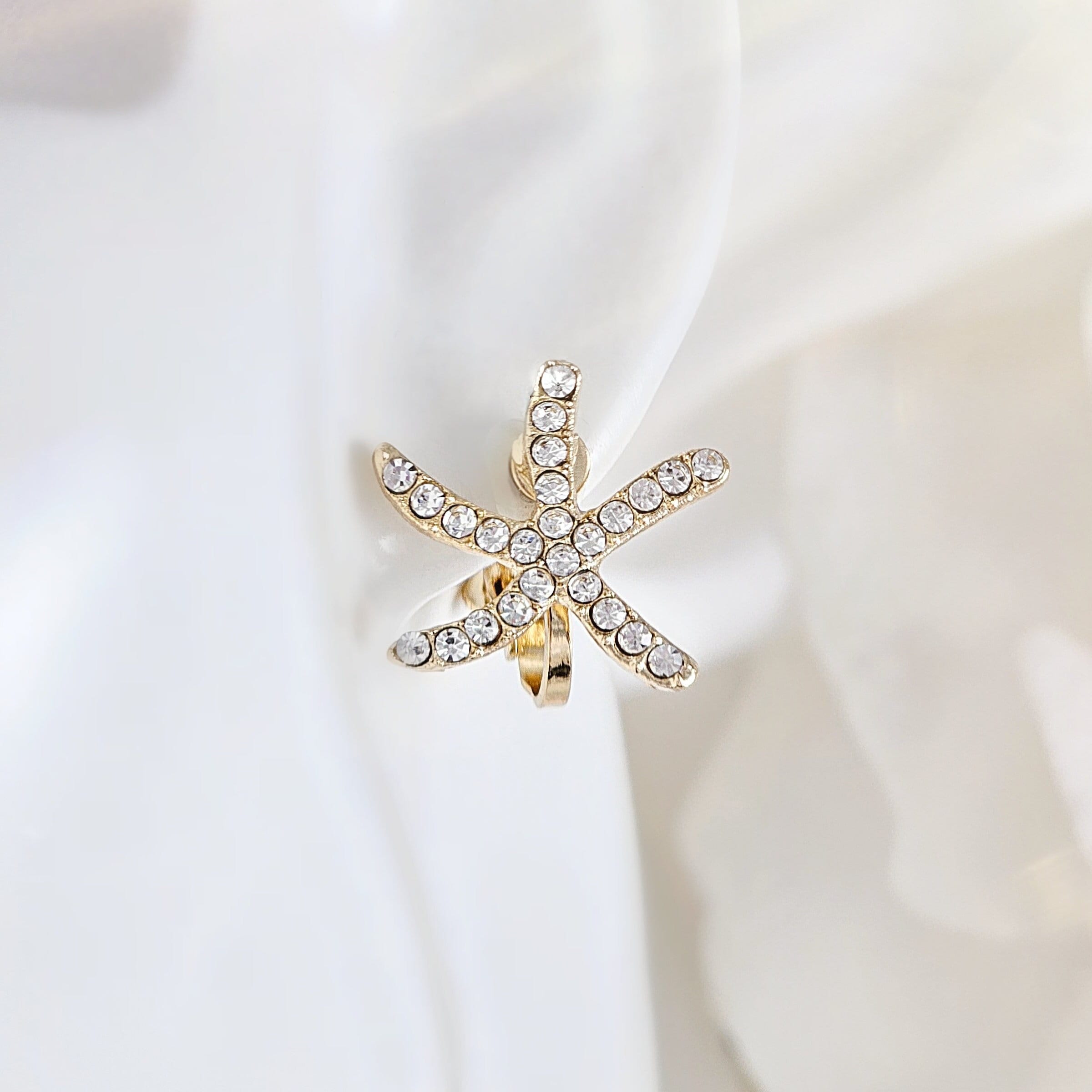 Diamond Starfish Clip-On Earrings