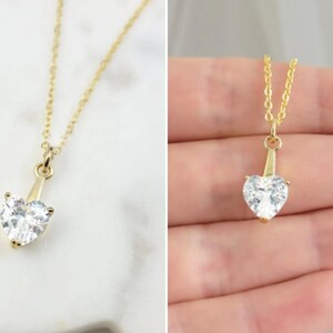 Gold Heart Necklace HEART JEWELRY GIFT, Cz Diamond Heartshaped Valentine Pendant, Romantic Cubic Zirconia Jewelry Gift for Girlfriend N2410 image 4