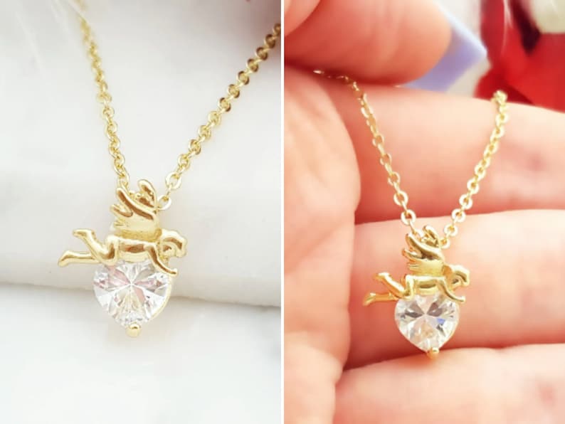 Gold Heart Necklace HEART JEWELRY GIFT, Cz Diamond Heartshaped Valentine Pendant, Romantic Cubic Zirconia Jewelry Gift for Girlfriend N2410 image 6