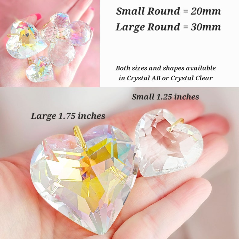 CRYSTAL SUNCATCHER Gold Heart Sun Catcher Dangling Faceted Heartshaped Rainbow Maker Window Crystal Ball, Small or Large, Clear or AB SC1000 image 3
