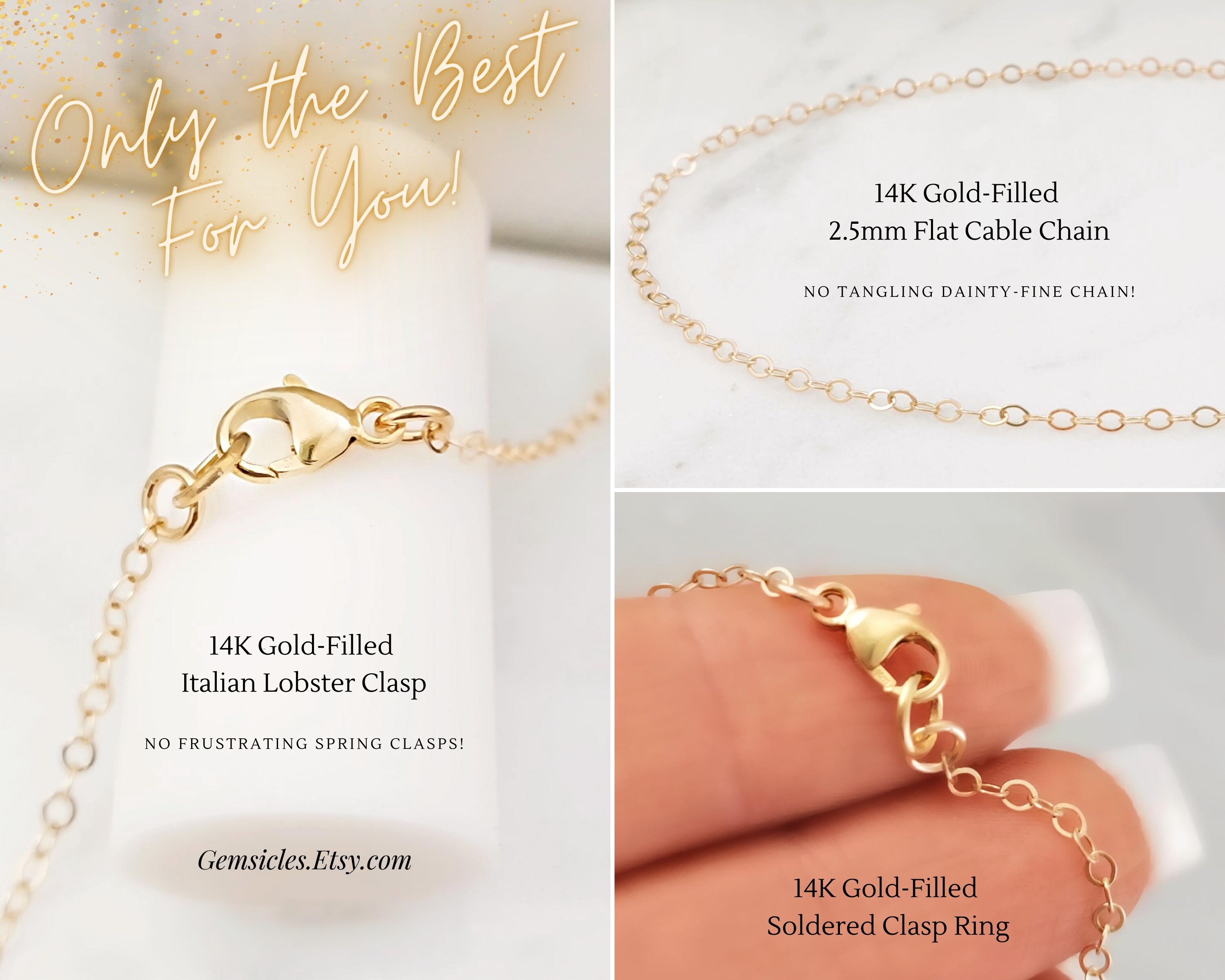 GOLD FILLED NECKLACE Chain or Sterling Silver, Rhodium, Gold 