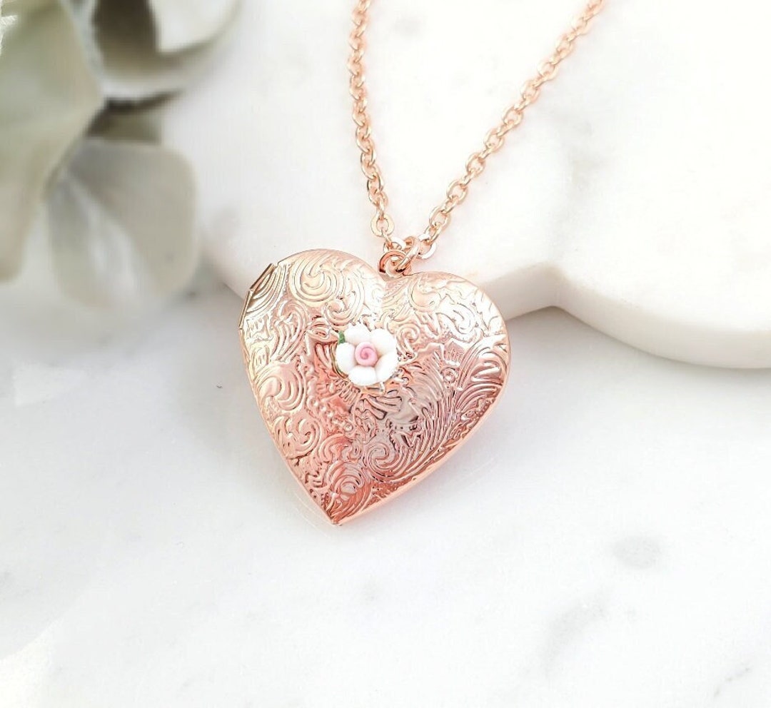 LARGE HEART NECKLACE Picture Locket Rose Gold or Gold, Big Heart - Main Image