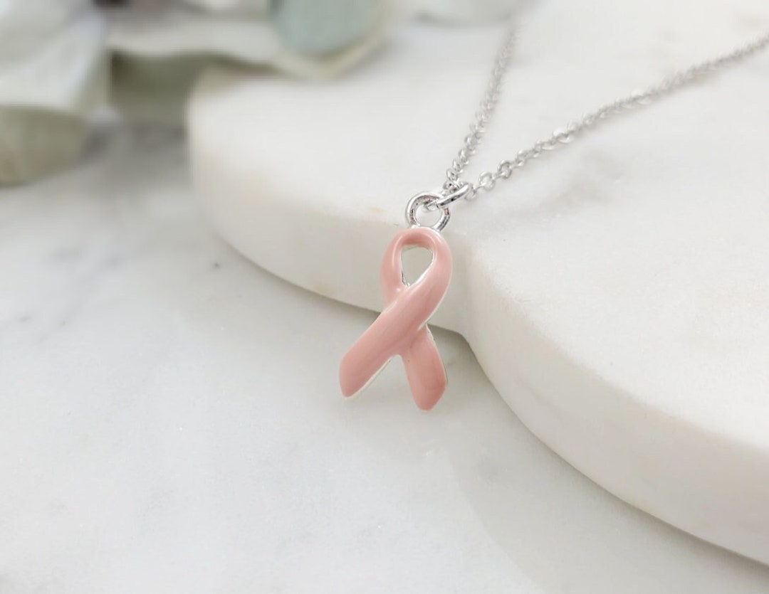 BREAST CANCER AWARENESS Necklace, Silver Pink Ribbon Pendant