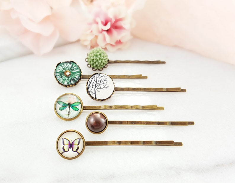 Green Bobby Pin Set Decorative Hair Pins Butterfly Bronze Etsy