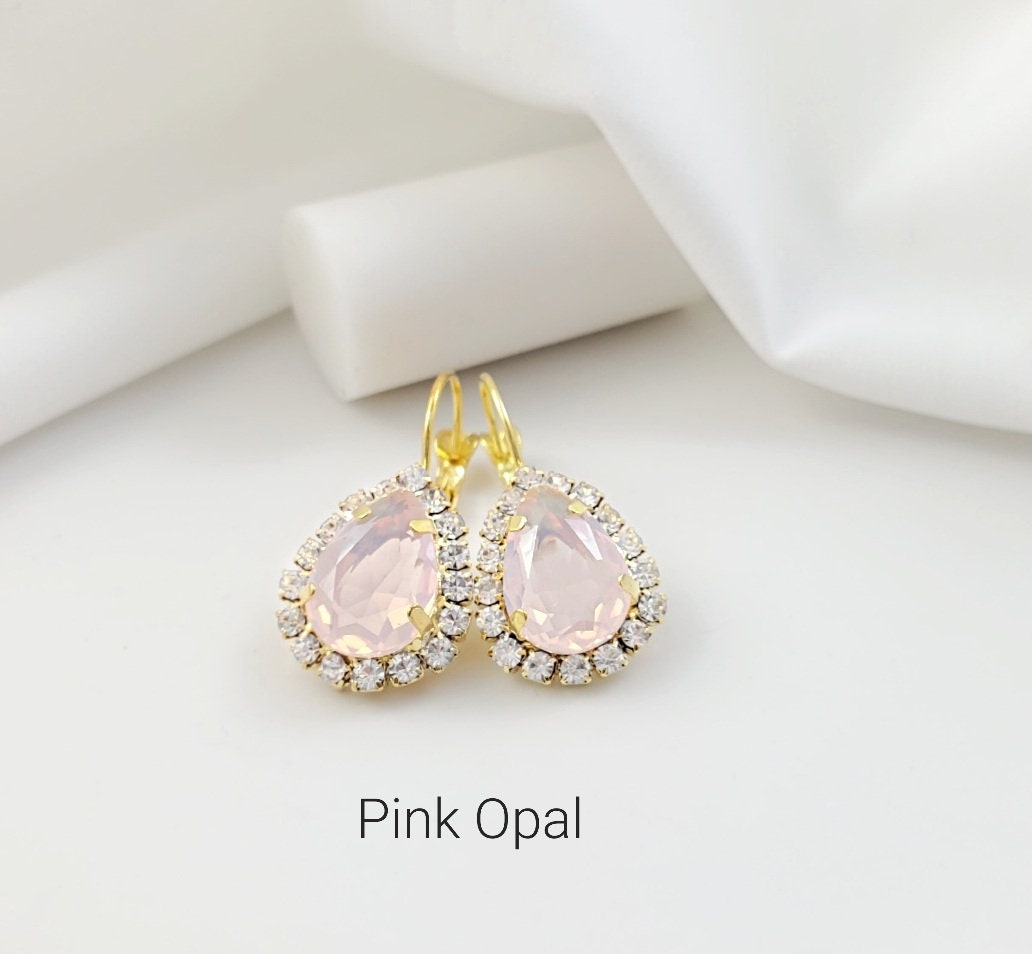 Choose Your Crystals Blue Opal Ladies Sparkly Gift E3456A OPAL TEARDROP EARRINGS Sieraden Oorbellen Clusteroorbellen Gold or Silver Dangles White Opalite Rose Pink Opal 