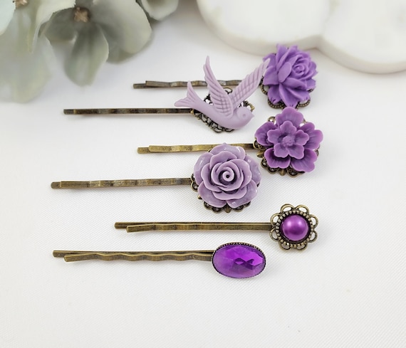 Purple Bobby Pin Set, DECORATIVE HAIR PINS, Crystal Hairpin  display picture 3