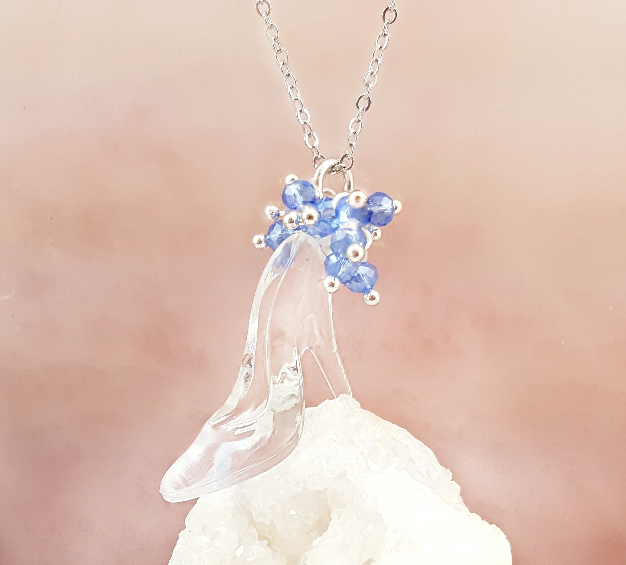 CINDERELLA NECKLACE SILVER glass Slipper Pendant Princess