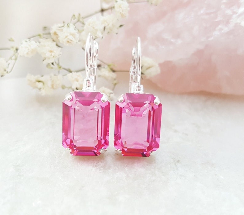 These swarovski Crystal leverback earrings are made with rare, unfoiled 10x14mm octagon crystals in Rose pink, Montana blue or Emerald green, in your choice of gold or silver. Thank you for visiting Gemsicles, an Etsy star seller.