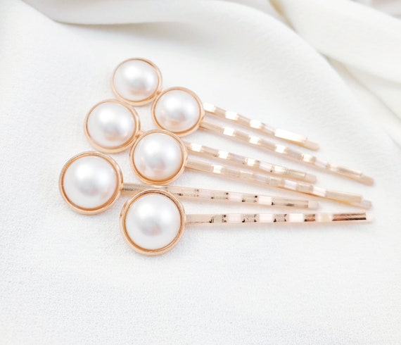 Summer & Rose Gold Pearl Bobbie pin Hair Clips Gold Rose Hair Pin, Pearl Hair Clip, Floral Bobby Pin  main image 4