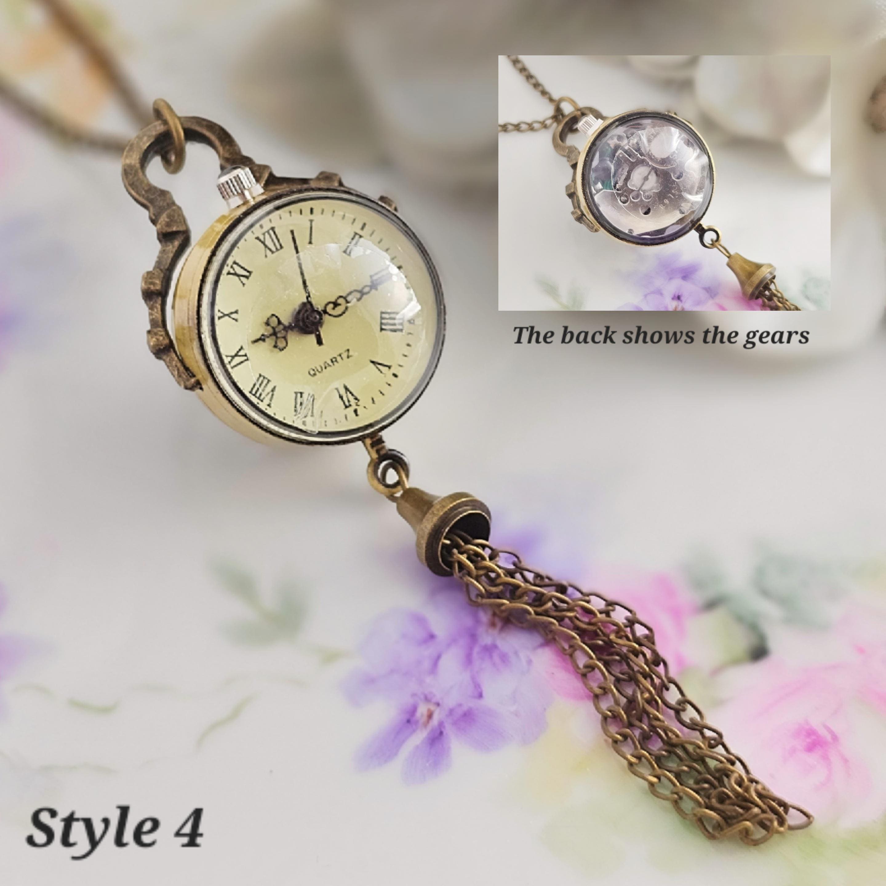 VICTORIAN Birthstone Clock Necklace, Watch Necklace, Bronze Clock ...